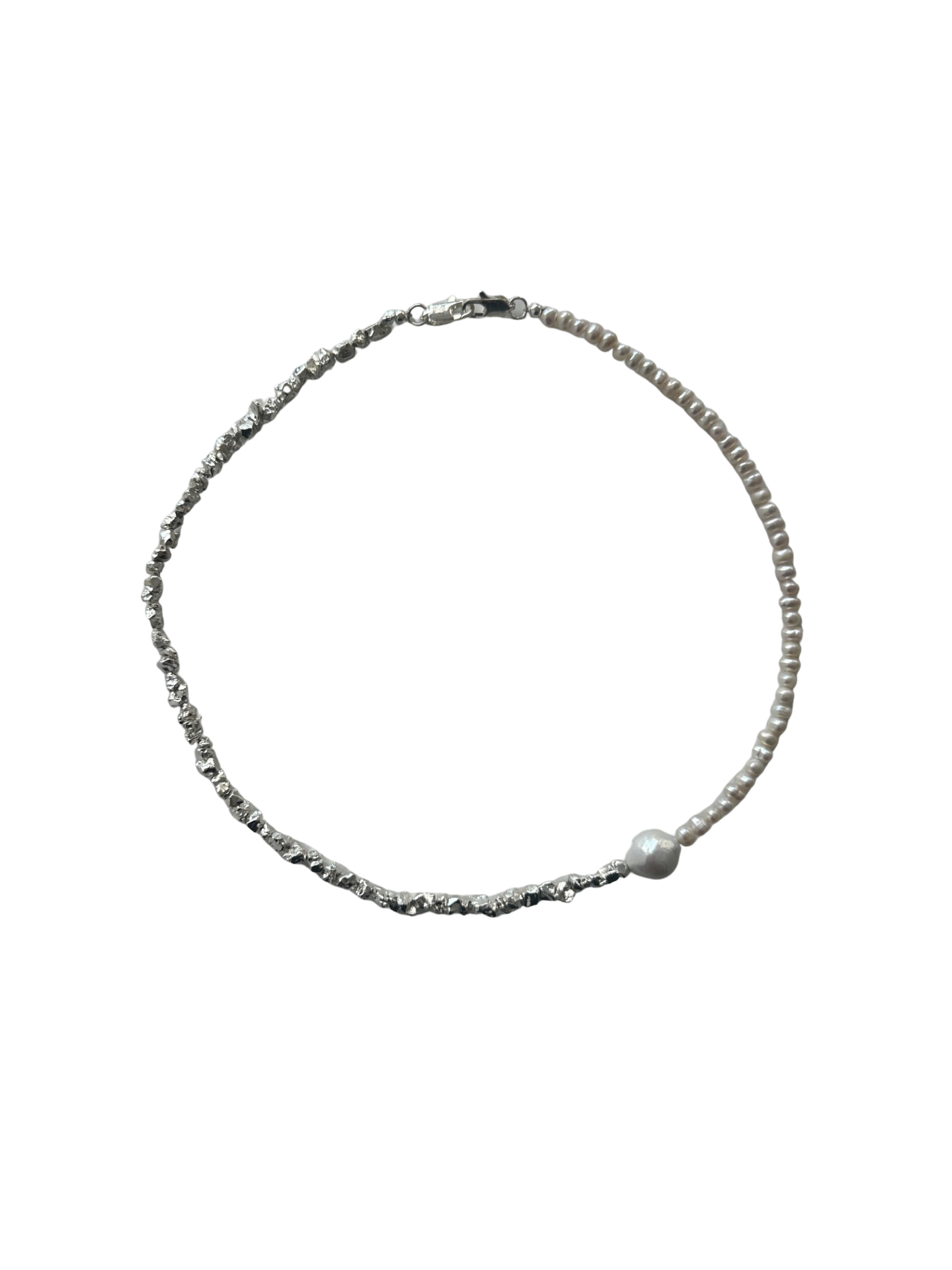 Necklace with a single pearl on a white background