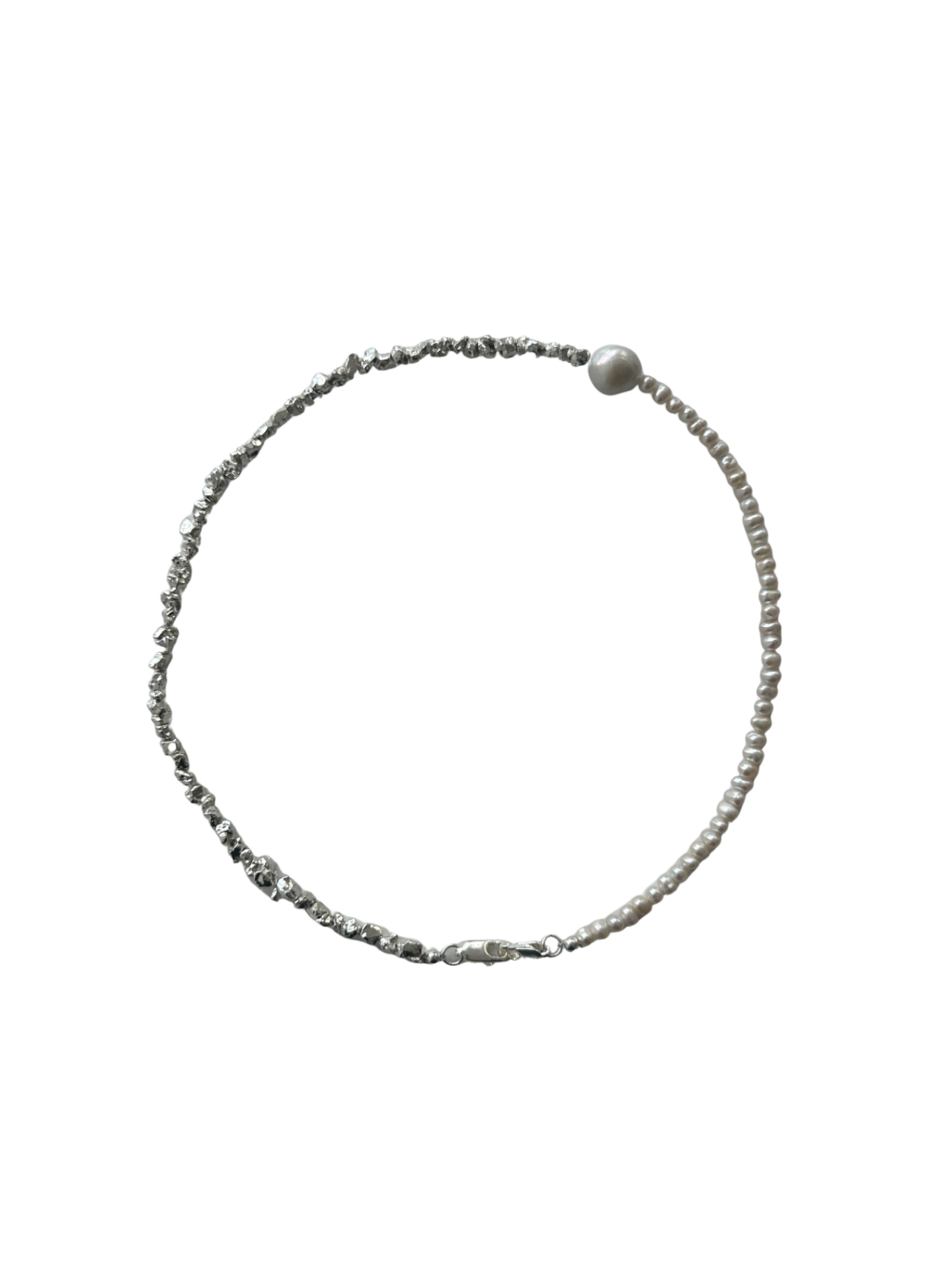 Necklace with small pearls on a white background