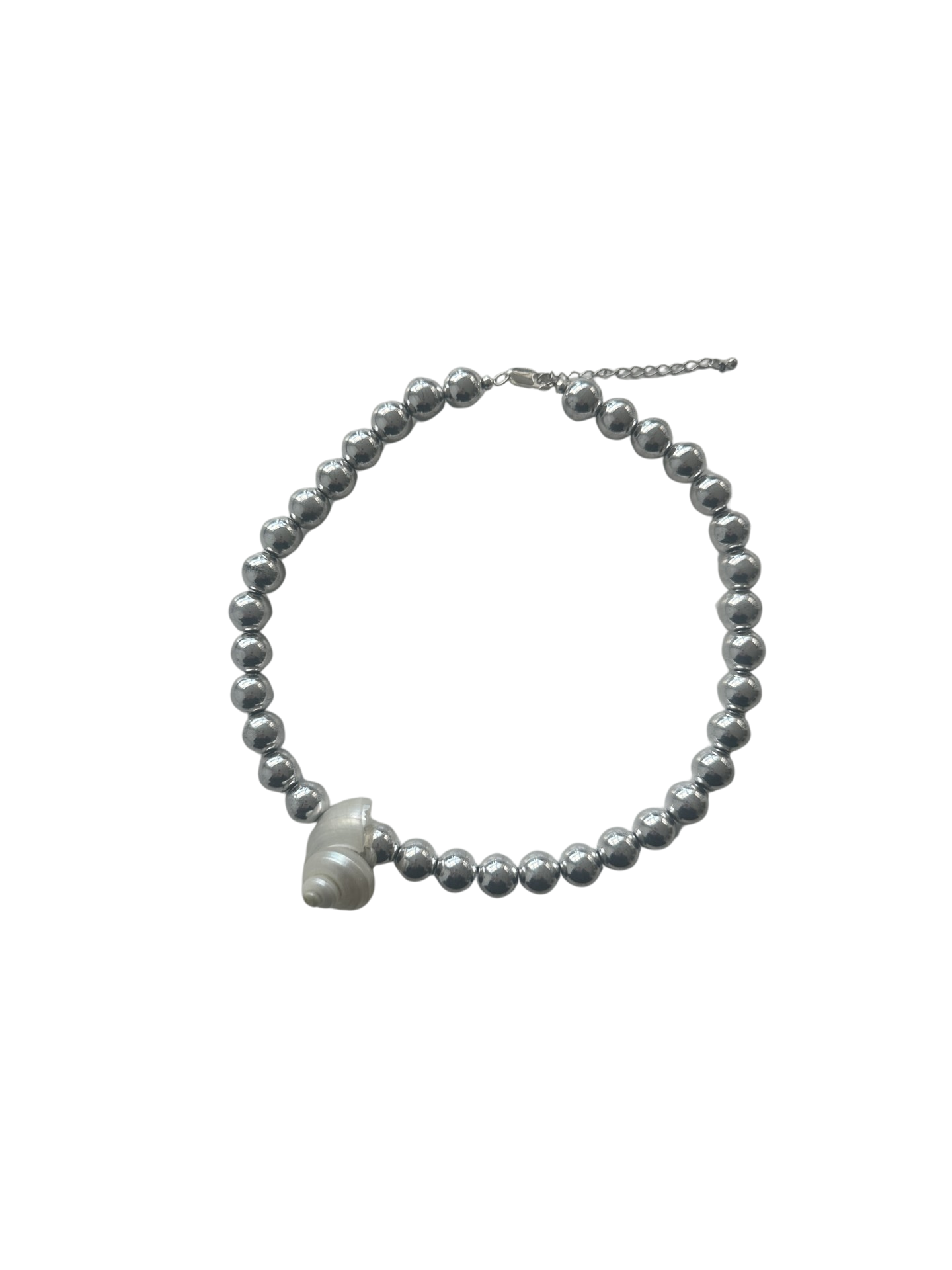Pearl necklace with a heart-shaped pendant on a white background